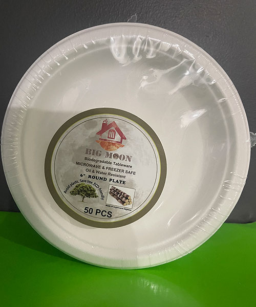 6" Round Plate Biodegradable 50 Pc